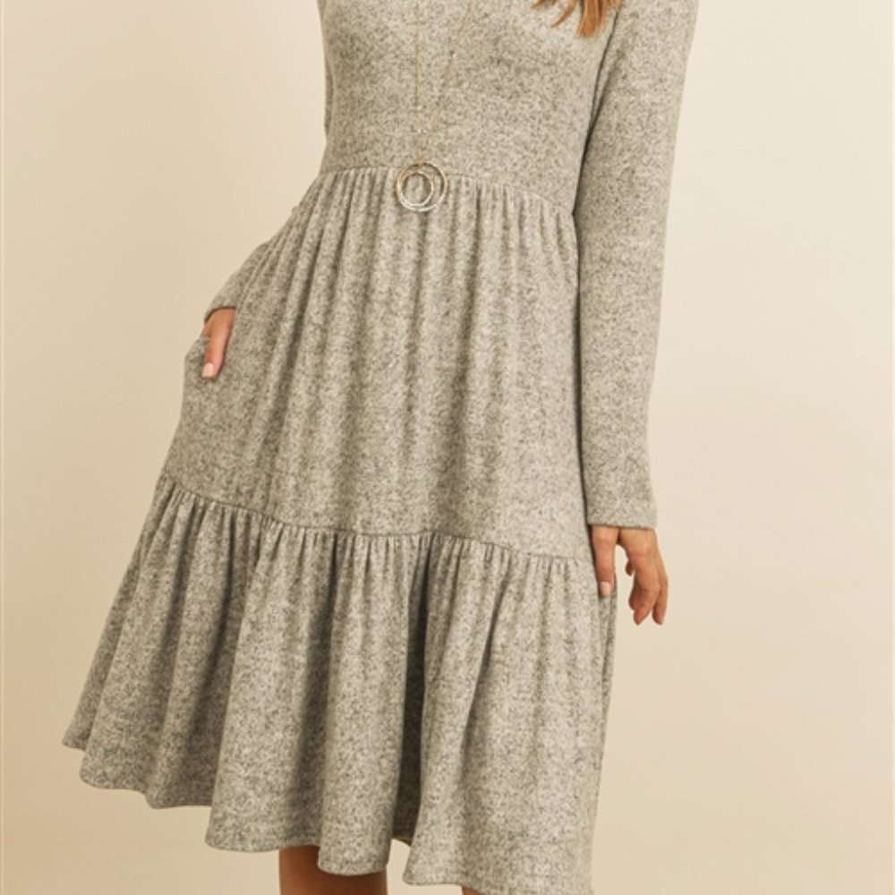 GREY BRUSHED HACCI TIERED POCKET DRESS - Picture 5 of 11
